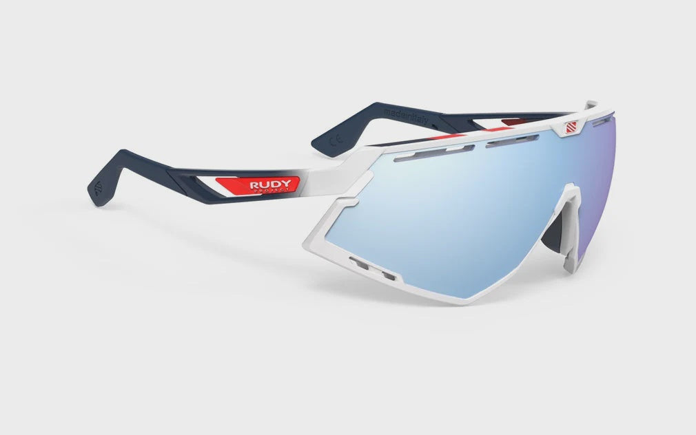 Rudy Project Defender,Multilaser Ice ,White Gloss/Fade Blue/Red Stripes-White